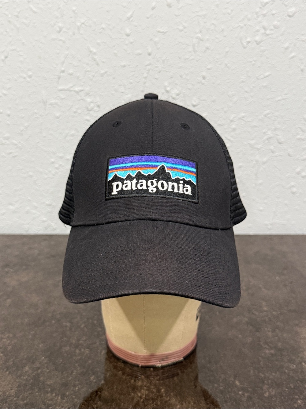 Vintage Patagonia Hat Mens Black Canvas Patch Logo Mesh Trucker Snapback Cap